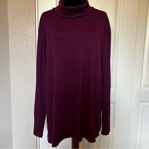 NWT Lane Bryant Burgundy Ribbed Mock Neck Top Blouse Size 26/28‎